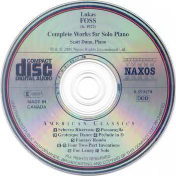 CD Lukas Foss: Complete Works For Solo Piano
