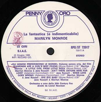 LP Marilyn Monroe: La Fantastica E Indimenticabile Marilyn Monroe