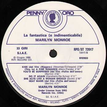 LP Marilyn Monroe: La Fantastica E Indimenticabile Marilyn Monroe