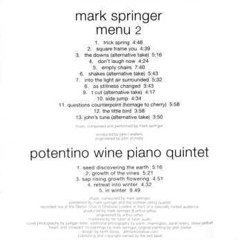 2CD Mark Springer: Menu 2 Plus The Potentino Wine Piano Quartet DLX