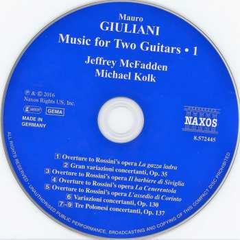 CD Gioacchino Rossini: Music For Two Guitars • 1, Rossini Overtures/Variations/Polonaises