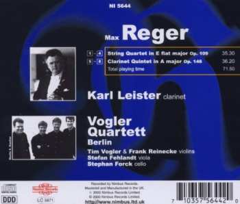 CD Max Reger: String Quartet Op. 109 / Clarinet Quintet Op. 146