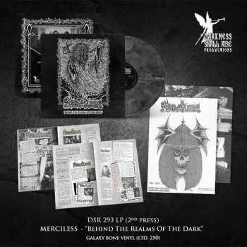 LP Merciless: Behind The Realms Of The Dark (2nd Press Galaxy Bone Black Vinyl)