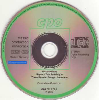 CD Consortium Classicum: Septet ∙ Trio Pathétique ∙ Serenade ∙ Three Russian Songs