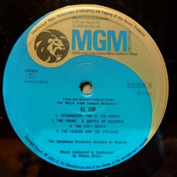 LP Miklós Rózsa: El Cid Original Soundtrack