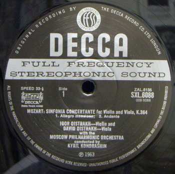 LP Wolfgang Amadeus Mozart: Sinfonia Concertante K.364 / Duo In G K.423