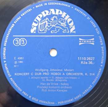 LP Prague Chamber Orchestra: W.A. Mozart Koncerty Pro Hoboj A Orchestr K.314, K.294 b