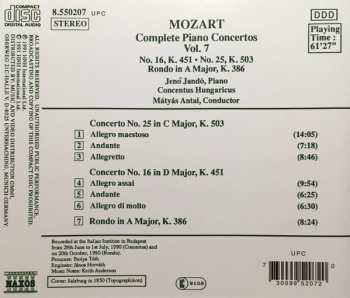 CD Wolfgang Amadeus Mozart: Complete Piano Concertos Vol. 7- No. 16, K. 451 • No. 25, K. 504 • Rondo In A Major, K. 386