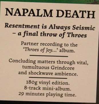 LP Napalm Death: Resentment Is Always Seismic – A Final Throw Of Throes