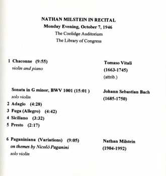 CD Nathan Milstein: The 1946 Library Of Congress Recital