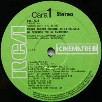 LP Nino Rota: Amarcord (Banda Sonora Original De La Pelicula De Federico Fellini)