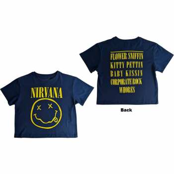 Merch Nirvana: Nirvana Ladies Crop Top: Yellow Smiley Flower Sniffin (back Print) (small) S