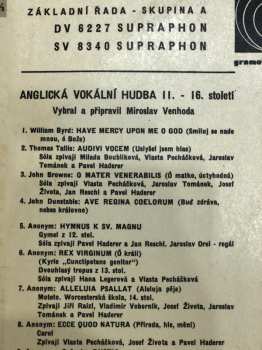 LP Noví Pěvci Madrigalů A Komorní Hudby: Anglická Vokální Hudba XI.-XVI. Století