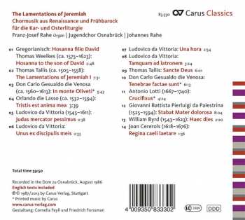 CD Osnabrücker Jugendchor: The Lamentations Of Jeremiah (Chormusik Aus Renaissance Und Frühbarock) DIGI