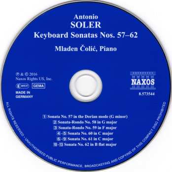 CD Padre Antonio Soler: Keyboard Sonatas Nos. 57–62