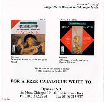 3CD/Box Set Niccolò Paganini: Centone Di Sonate For Violin And Guitar - Complete Edition