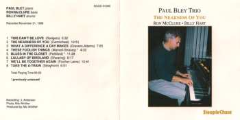 CD Paul Bley Trio: The Nearness Of You
