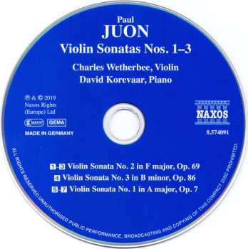 CD Paul Juon: Violin Sonatas Nos. 1–3