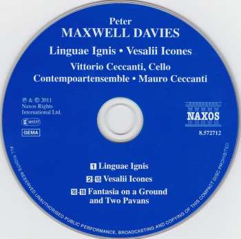 CD Peter Maxwell Davies: Linguae Ignis · Vesalii Icones · Fantasia On A Ground And Two Pavans