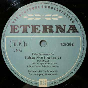 LP Pyotr Ilyich Tchaikovsky: Sinfonie Nr. 6 H-moll Op. 74 (Pathétique)
