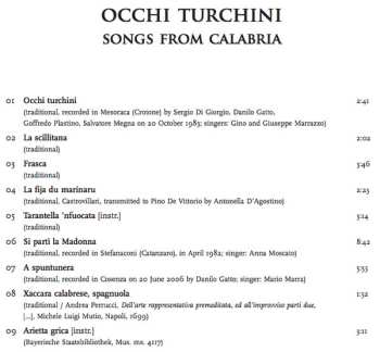 CD Pino de Vittorio: Occhi Turchini: Songs From Calabria
