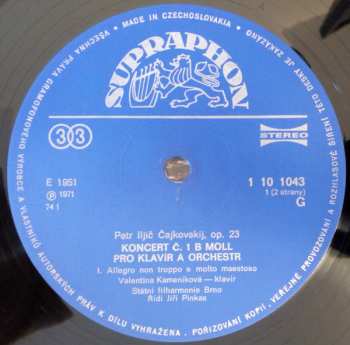 LP Pyotr Ilyich Tchaikovsky: Koncert B Moll Pro Klavír A Orchestr Č. 1 B Moll Op. 23