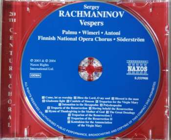 CD Sergei Vasilyevich Rachmaninoff: Vespers