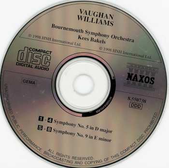 CD Ralph Vaughan Williams: Symphonies Nos. 5 And 9