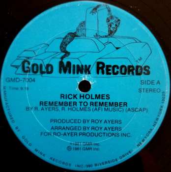 Album Rick Holmes: Remember To Remember