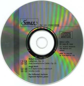 CD Robert Schumann: Liederkreis Op. 24 / Zwei Venetianische Lieder From Myrten Op. 25 / Songs From The Italienisches Liederbuch / Five Mörike-Lieder