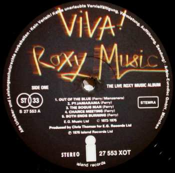 LP Roxy Music: Viva! Roxy Music - The Live Roxy Music Album