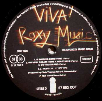 LP Roxy Music: Viva! Roxy Music - The Live Roxy Music Album