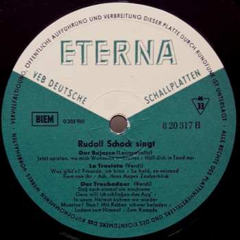LP Rudolf Schock: Rudolf Schock Singt