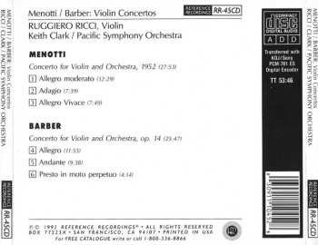 CD Ruggiero Ricci: Menotti / Barber: Violin Concertos