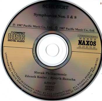 CD Franz Schubert: Symphonies No. 5 In B-Flat . No. 8 "Unfinished"