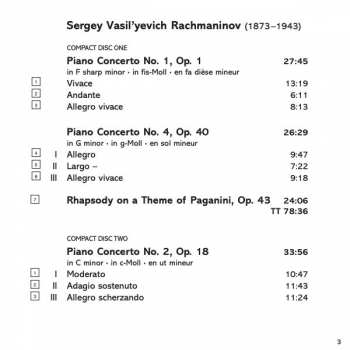 2CD Sergei Vasilyevich Rachmaninoff: Piano Conceros Nos 1-4 - Rhapsody On A Theme Of Paganini