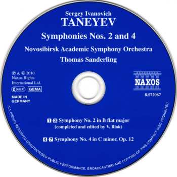CD Sergey Ivanovich Taneyev: Symphonies Nos. 2 And 4