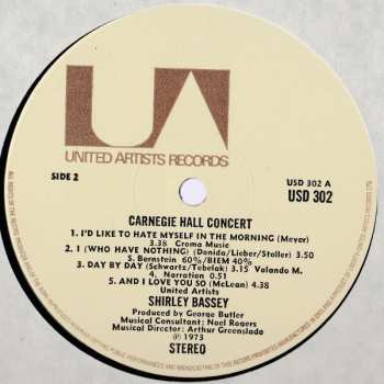 2LP Shirley Bassey: Live At Carnegie Hall