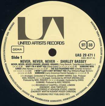 LP Shirley Bassey: Never Never Never