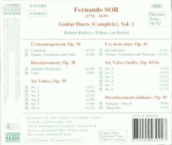CD Fernando Sor: Guitar Duets (Complete), Vol. 1: Divertissements • Valses • Les Deux Amis • L'encouragement