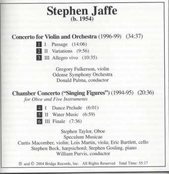 CD Odense Symfoniorkester: The Music Of Stephen Jaffe, Volume Two: Concerto For Violin And Orchestra • Chamber Concerto ("Singing Figures") 