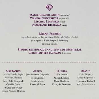 CD Studio de Musique Ancienne de Montréal: Musique Sacrée En Nouvelle-France: Messes, Motets & Pièces D'orgue