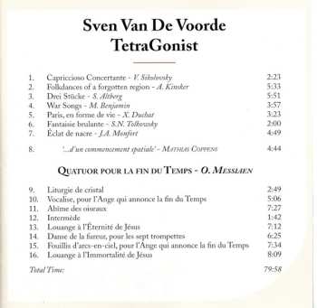 CD Sven van de Voorde: TetraGonist / Quatuor Pour La Fin Du Temps