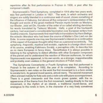 CD Karol Szymanowski: Symphony No. 3 "Song Of The Night" / Symphony No. 4 "Symphonie Concertante" / Concert Overture