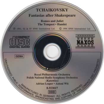 CD Pyotr Ilyich Tchaikovsky: Fantasias After Shakespeare: Romeo & Juliet, The Tempest, Hamlet