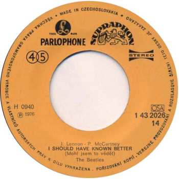SP The Beatles: Yesterday = Včera / I Should Have Known Better = Mohl Jsem To Vědět