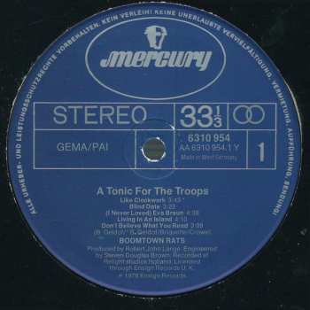 LP The Boomtown Rats: A Tonic For The Troops