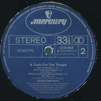 LP The Boomtown Rats: A Tonic For The Troops