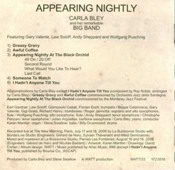 CD The Carla Bley Big Band: Appearing Nightly