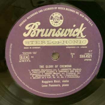 LP Ruggiero Ricci: The Glory Of Cremona